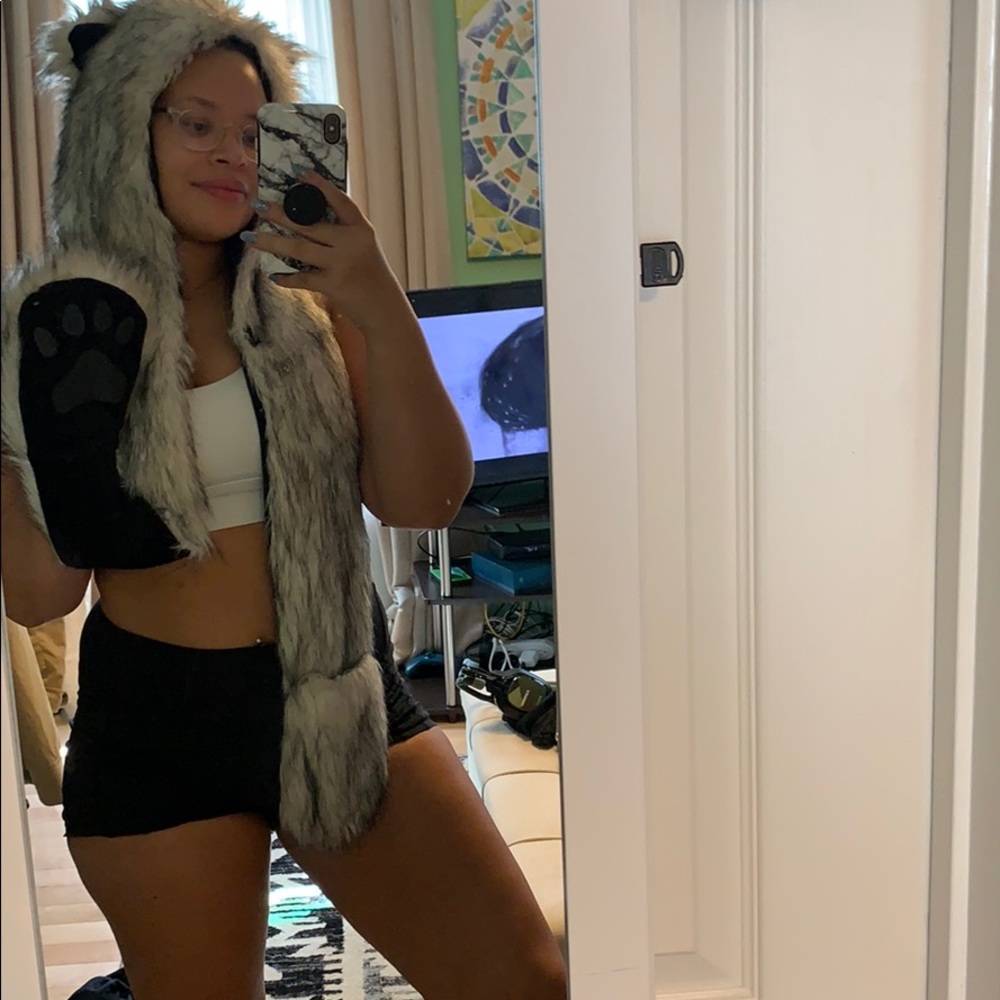 Furry rave hood - husky styled w/pocket &button